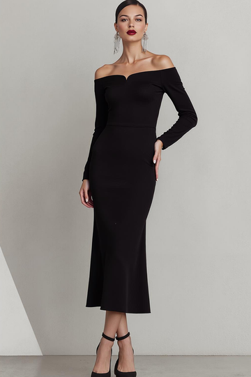 Off The Shoulder Black Sheath Formal Dress